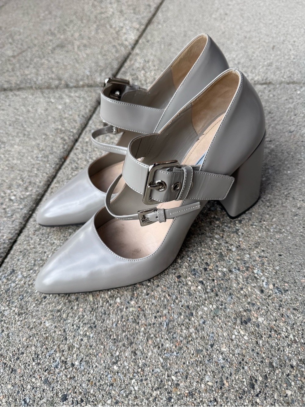 Prada Classic Pointed Toe Mary Jane Pumps in Grey